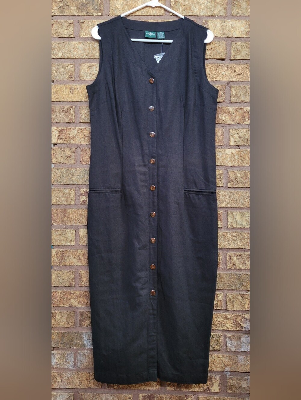 Hunt Club Black Sleeveless Button-Front Midi Dress Size 14 Rayon Cotton Linen